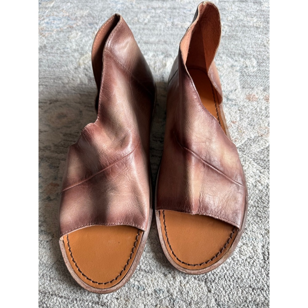 Free People Mont Blanc Washed Brown Leather Asymmetrical Sandals Spain 40